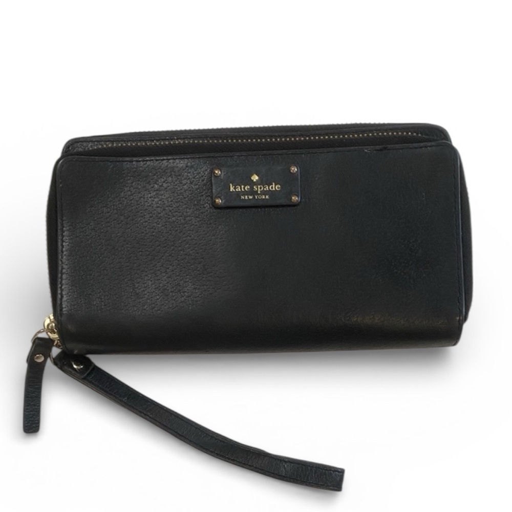 KATE SPADE Grove Street Anita Double Zip Wristlet Wallet Black Leather